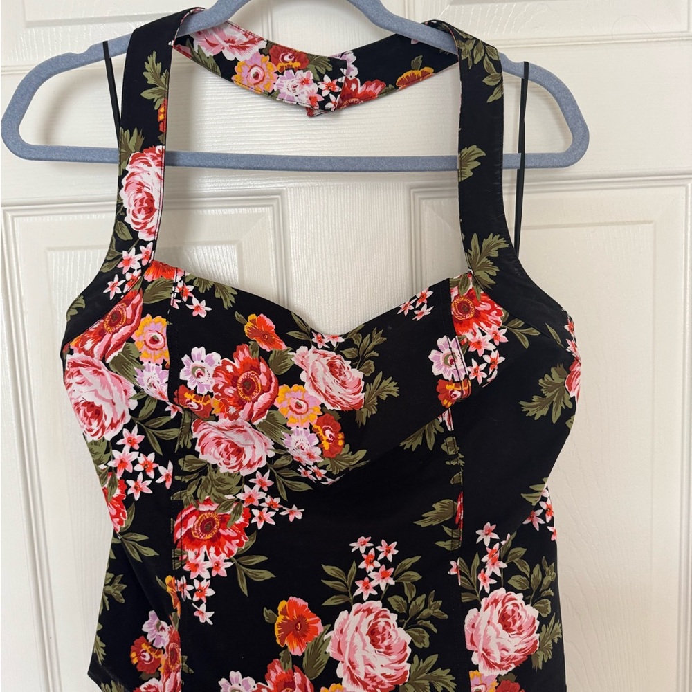 Maeve Black Floral Tank Top